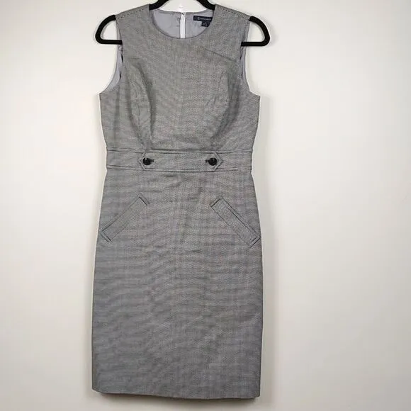Brooks Brothers Classic Black &amp; White Houndstooth Sleeveless Sheath Dress