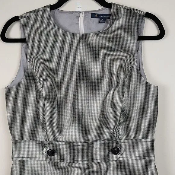 Brooks Brothers Classic Black &amp; White Houndstooth Sleeveless Sheath Dress