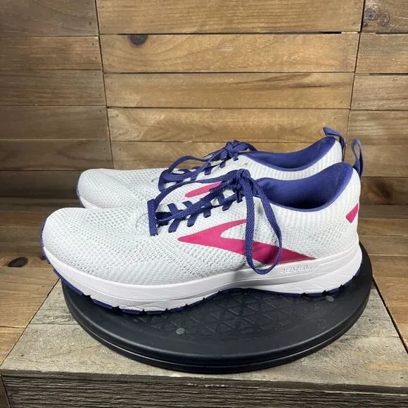 Brooks Revel 5 Running Shoe White Pink Womens Size 9.5 Lace Up Athletic Shoes
