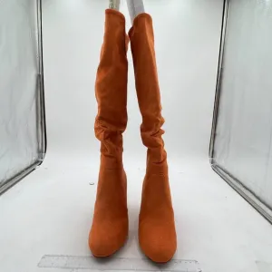 Brown Comfy Stacked Slouch Knee High Boots Pull On Closed Toe Wide Calf Shoe