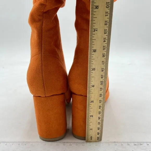 Brown Comfy Stacked Slouch Knee High Boots Pull On Closed Toe Wide Calf Shoe