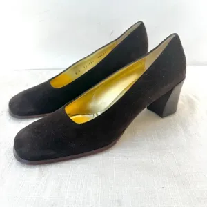 Bruno‎ Magli Vintage Suede Leather Block Heel Pumps Classic Shoes Brown Size 9