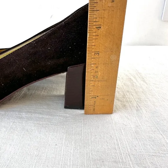 Bruno‎ Magli Vintage Suede Leather Block Heel Pumps Classic Shoes Brown Size 9