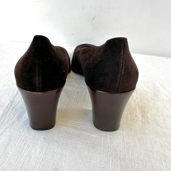 Bruno‎ Magli Vintage Suede Leather Block Heel Pumps Classic Shoes Brown Size 9