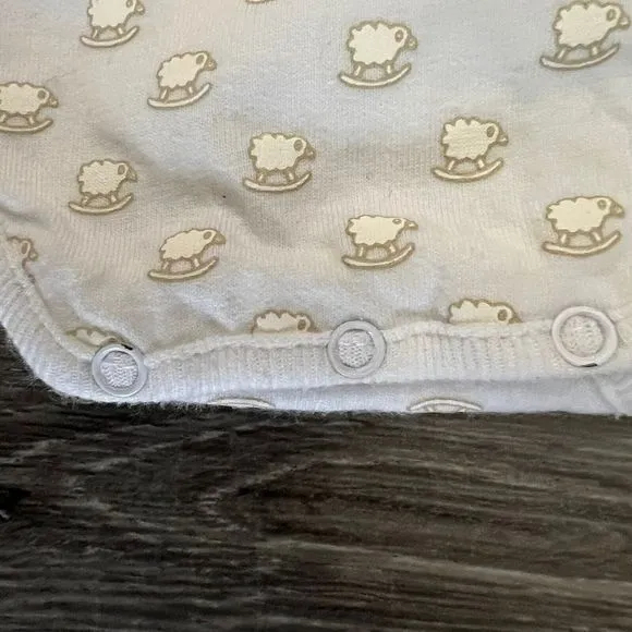 Burberry Baby Lambs Print White Cotton Kimono Wrap One Piece sz 0 3M Snaps Tie