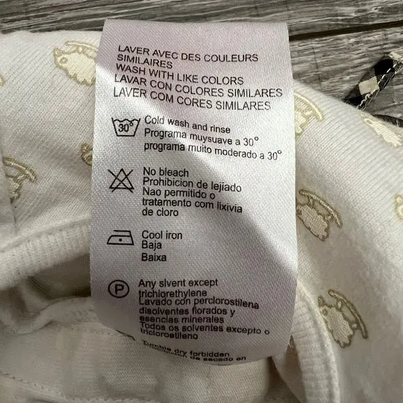 Burberry Baby Lambs Print White Cotton Kimono Wrap One Piece sz 0 3M Snaps Tie