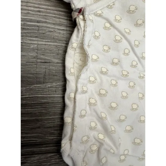 Burberry Baby Lambs Print White Cotton Kimono Wrap One Piece sz 0 3M Snaps Tie