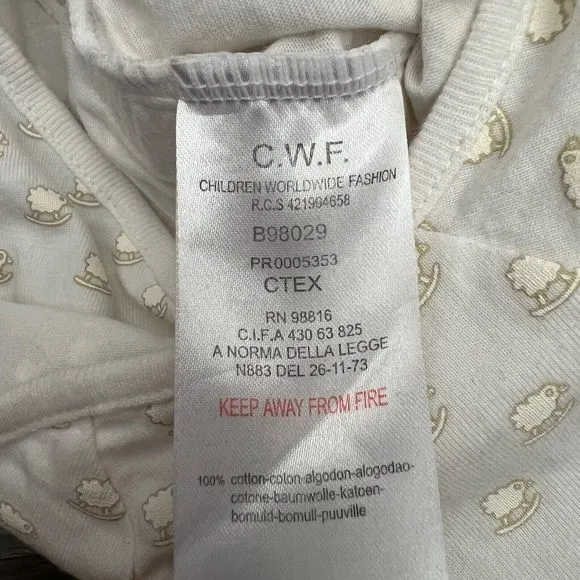 Burberry Baby Lambs Print White Cotton Kimono Wrap One Piece sz 0 3M Snaps Tie