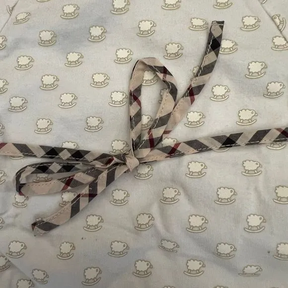 Burberry Baby Lambs Print White Cotton Kimono Wrap One Piece sz 0 3M Snaps Tie