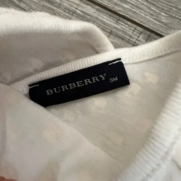 Burberry Baby Lambs Print White Cotton Kimono Wrap One Piece sz 0 3M Snaps Tie