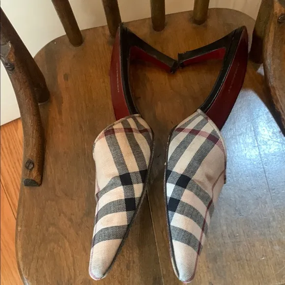 Burberry Nova Check Women's Mid Heel Plaid Mules - Black, Red, &amp; Cream