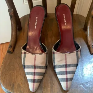 Burberry Nova Check Women's Mid Heel Plaid Mules - Black, Red, &amp; Cream