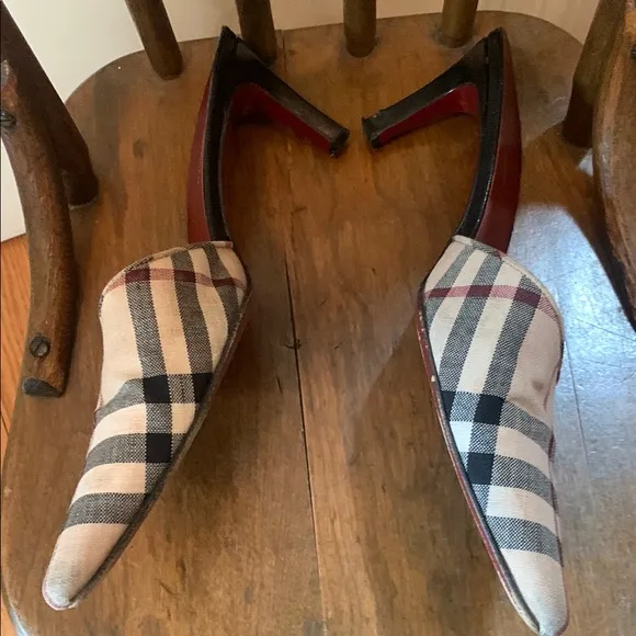 Burberry Nova Check Women's Mid Heel Plaid Mules - Black, Red, &amp; Cream