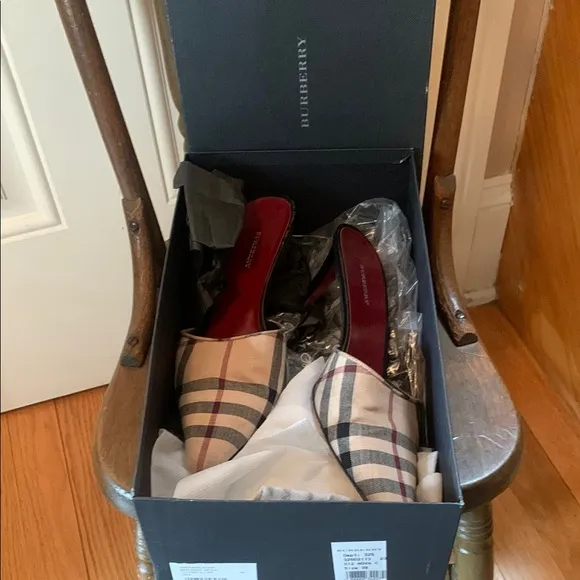 Burberry Nova Check Women's Mid Heel Plaid Mules - Black, Red, &amp; Cream