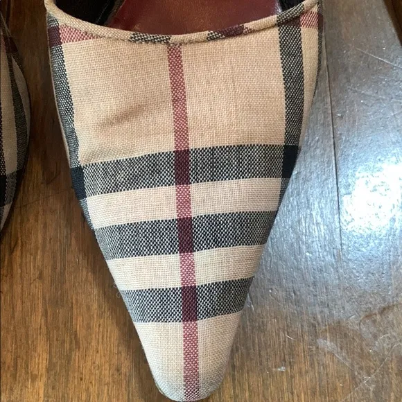 Burberry Nova Check Women's Mid Heel Plaid Mules - Black, Red, &amp; Cream