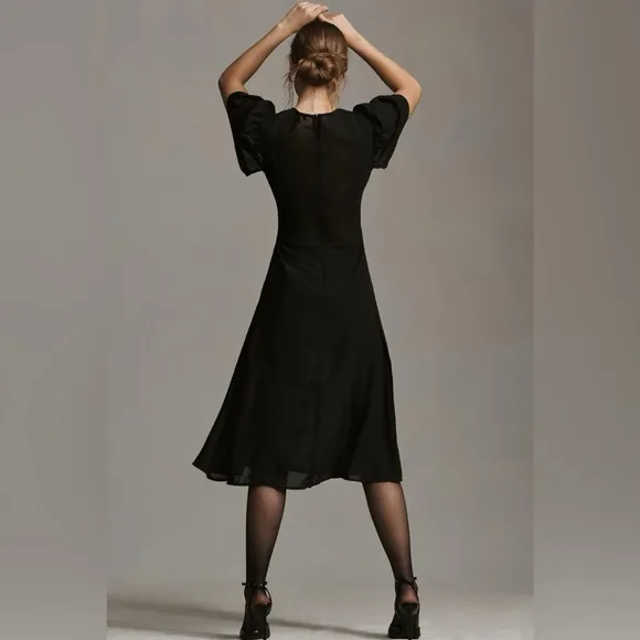 By Anthropologie Modern Sheer Midi Dress in Black Size 0