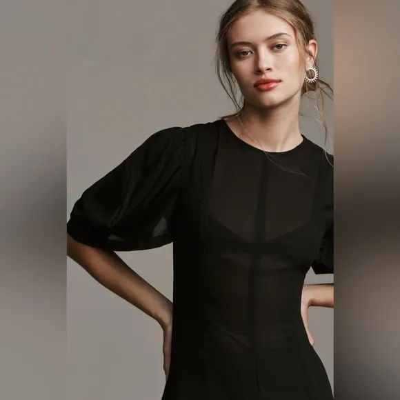 By Anthropologie Modern Sheer Midi Dress in Black Size 0