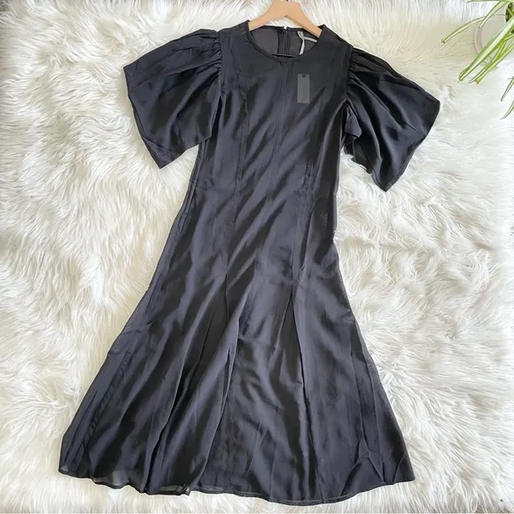 By Anthropologie Modern Sheer Midi Dress in Black Size 0