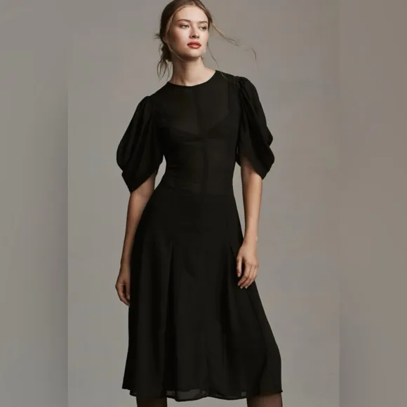 By Anthropologie Modern Sheer Midi Dress in Black Size 0