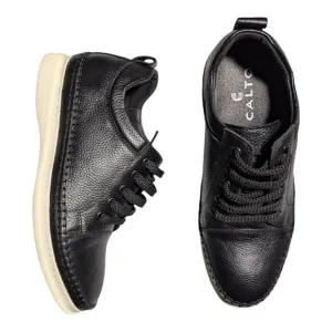 Calto Men's Black Leather 3&quot; Invisible Height Increasing Lace Up Casual Shoes 6