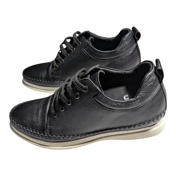 Calto Men's Black Leather 3&quot; Invisible Height Increasing Lace Up Casual Shoes 6