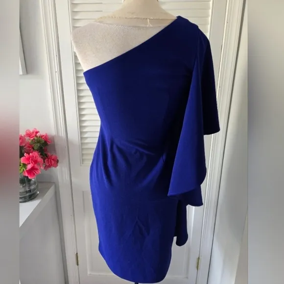 Calvin Klein Blue One-Shoulder Ruffle Sheath Dress NWOT Size 2