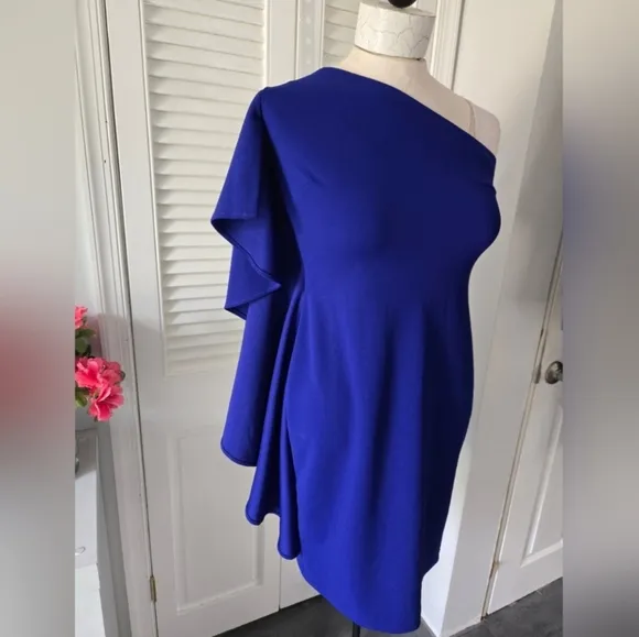 Calvin Klein Blue One-Shoulder Ruffle Sheath Dress NWOT Size 2