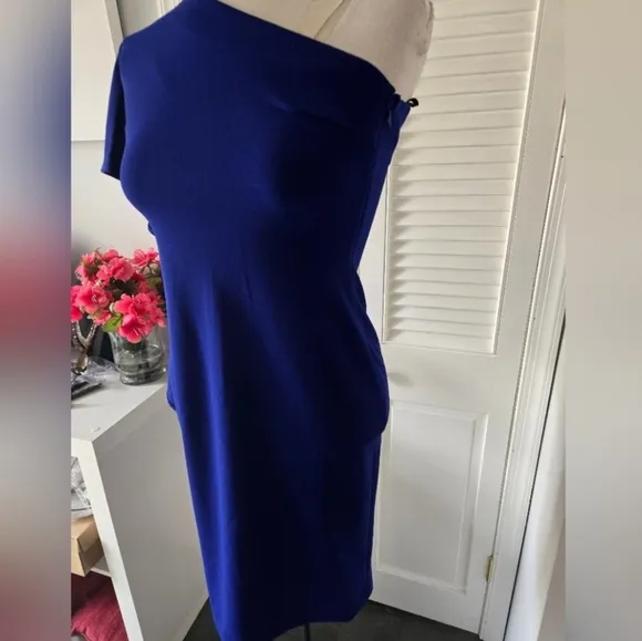 Calvin Klein Blue One-Shoulder Ruffle Sheath Dress NWOT Size 2