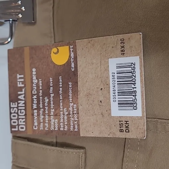 CARHARTT Canvas Work Dungaree's Loose Original Fit - Dark Khaki- Sz. 48 X 30-NEW