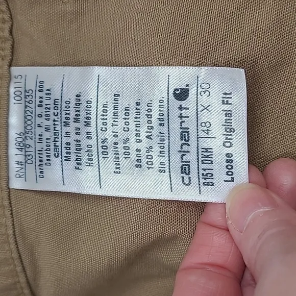 CARHARTT Canvas Work Dungaree's Loose Original Fit - Dark Khaki- Sz. 48 X 30-NEW