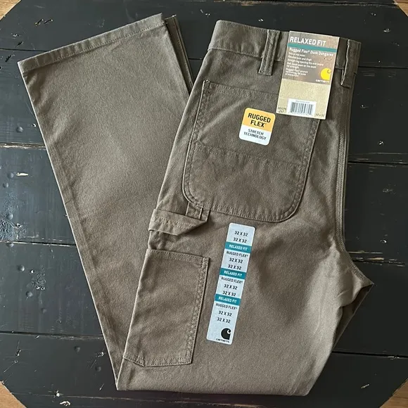 Carhartt Men's Relaxed Fit Rugged Flex Duck Dungaree Utility Pant - Tarmac