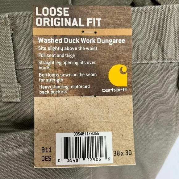 CARHARTT Original Fit Washed Duck Dungaree B11DES Size 38x30
