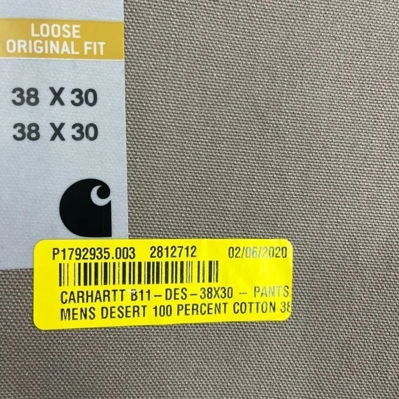 CARHARTT Original Fit Washed Duck Dungaree B11DES Size 38x30