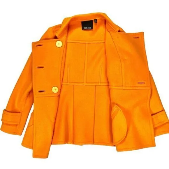 CARLISLE Wool Unlined Double Breasted UNIQUE Pea Coat 8 Chic Modern Preppy Noel