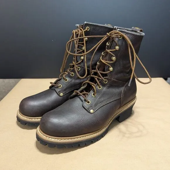Carolina Mens Elm Logger Work Boots Hard Toe Brown Leather Lace Up Shoes Utility