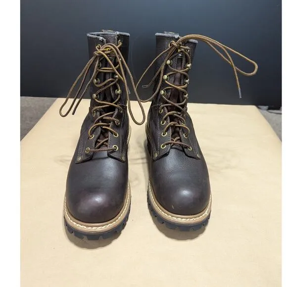 Carolina Mens Elm Logger Work Boots Hard Toe Brown Leather Lace Up Shoes Utility