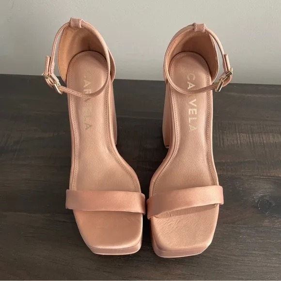Carvela Nude Beige Sculpt Platform Wedge Satin Sandals Heels Shoes 38.5 NEW