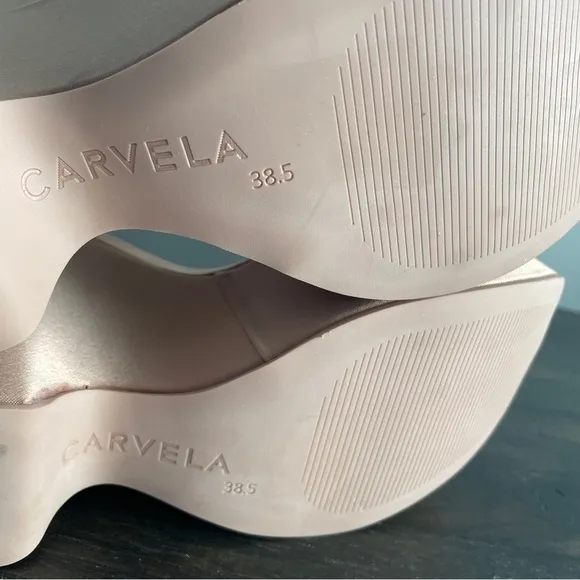 Carvela Nude Beige Sculpt Platform Wedge Satin Sandals Heels Shoes 38.5 NEW