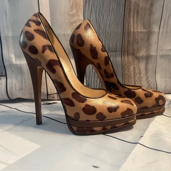 Casadei Classic Platform Pump, Leopard / Animal Print, Woman's Shoes Size 7