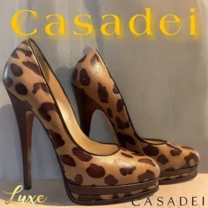 Casadei Classic Platform Pump, Leopard / Animal Print, Woman's Shoes Size 7