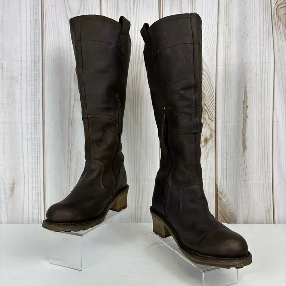 Caterpillar Boots Leather Waterproof Biker Equestrian Work Boots Brown Size 8