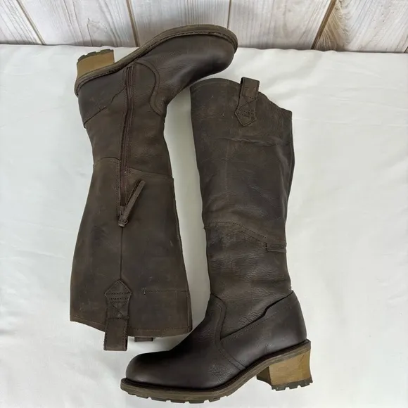 Caterpillar Boots Leather Waterproof Biker Equestrian Work Boots Brown Size 8