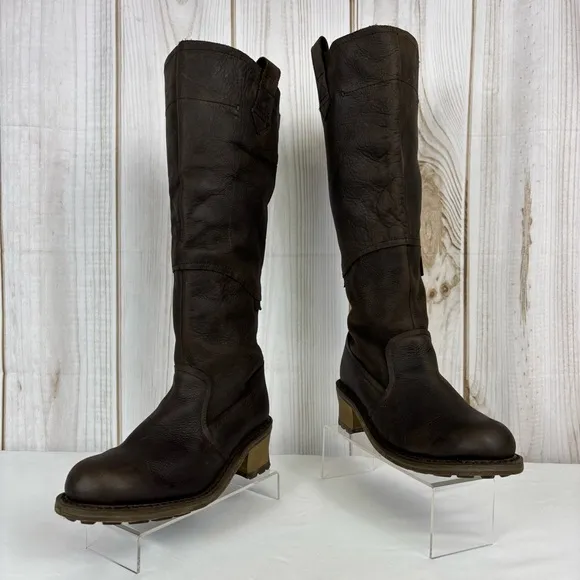 Caterpillar Boots Leather Waterproof Biker Equestrian Work Boots Brown Size 8
