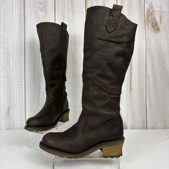 Caterpillar Boots Leather Waterproof Biker Equestrian Work Boots Brown Size 8