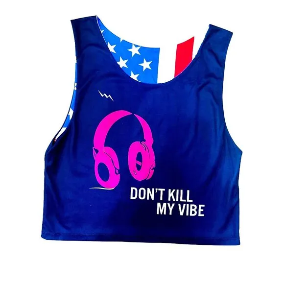 CCC Patriotic USA Flag Reversible Dont Kill My Vibe Lightweight Sleeveless Jerse