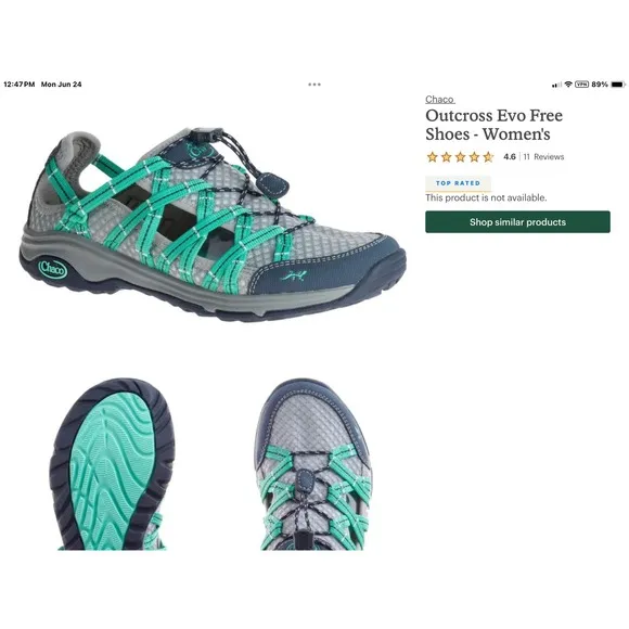 Chaco Sz 6 Women's Water Shoes Athletic Walking Hiking Comfort Lace Up Gray