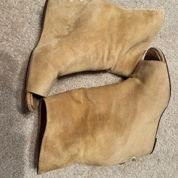 Chanel Camel Suede Peep Toe Ankle Boots.Size 36.5C Made in Italy