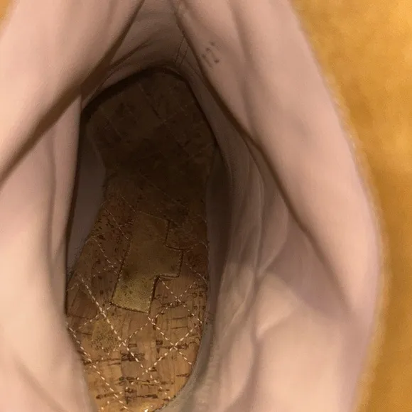 Chanel Camel Suede Peep Toe Ankle Boots.Size 36.5C Made in Italy