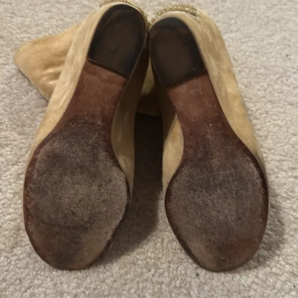 Chanel Camel Suede Peep Toe Ankle Boots.Size 36.5C Made in Italy