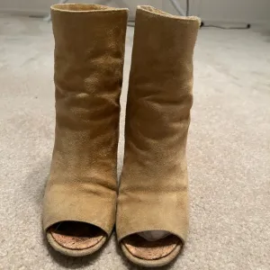 Chanel Camel Suede Peep Toe Ankle Boots.Size 36.5C Made in Italy